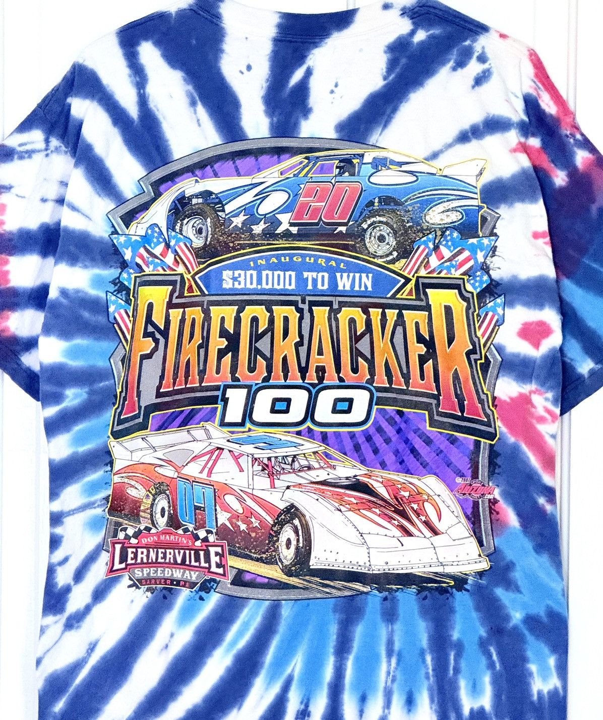 Gildan Vintage Fircracker 100 Tie-Dye Racing Tshirt 2007 Large Size US L / EU 52-54 / 3 - 3 Thumbnail