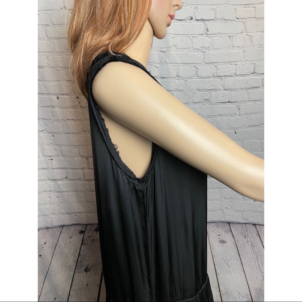 Other New $390 Raquel Allegra Black Satin Raw Edge DRESS Size M / US 6-8 / IT 42-44 - 6 Thumbnail