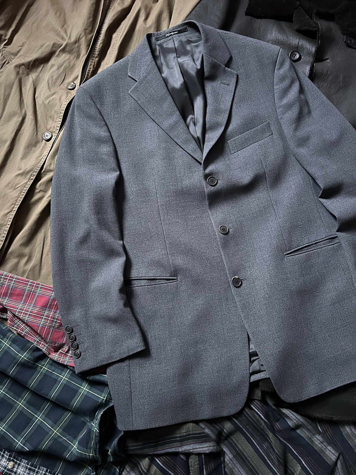 Yves Saint Laurent Yves Saint Laurent Grey Wool Blazer Jacket 52 Size 52S - 5 Thumbnail