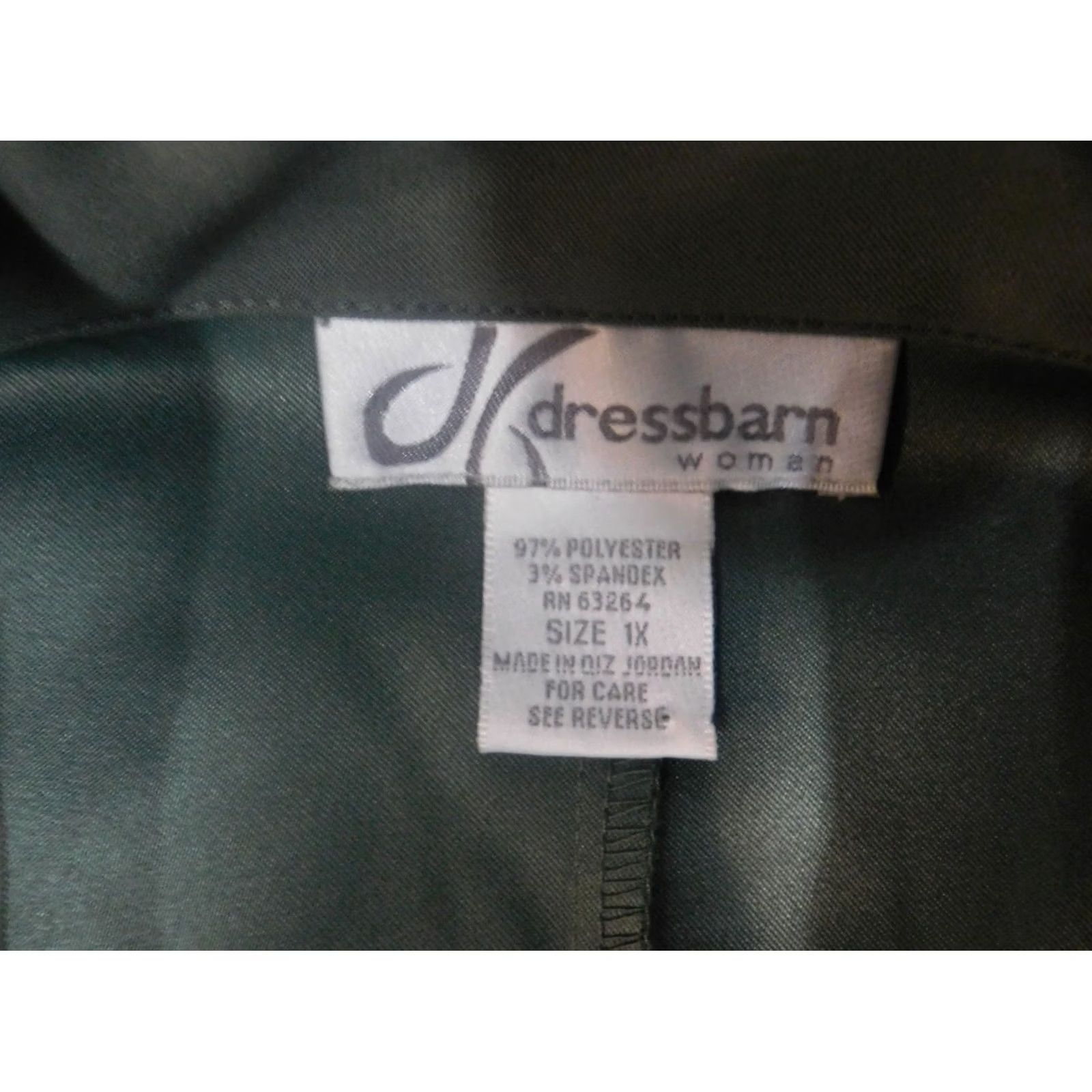 Vintage Dressbarn Blazer Jacket 1X Plus Green Solid Mid-Length Polyester Rayon Collared Embroidered Button Closure Size XL / US 12-14 / IT 48-50 - 5 Thumbnail