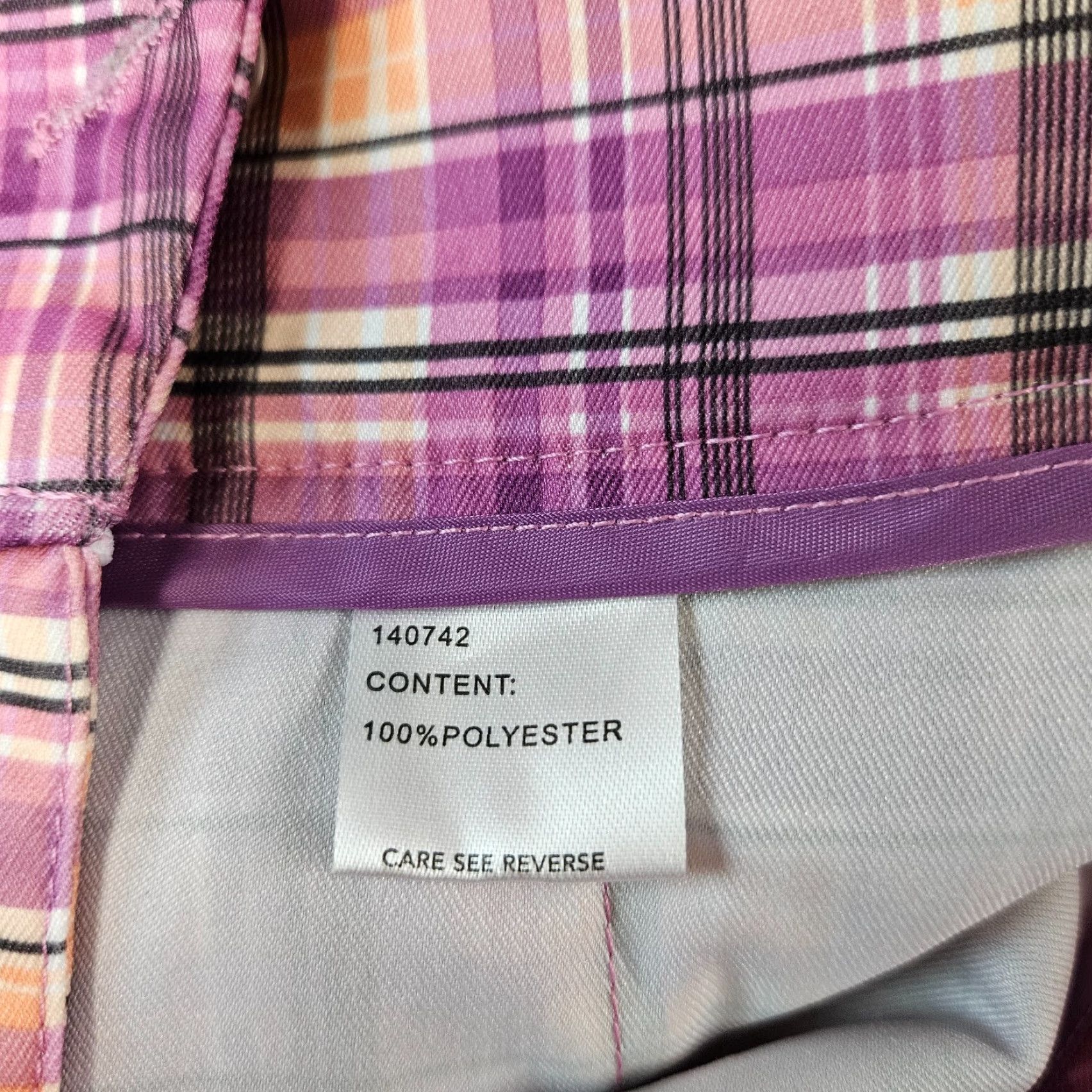 Vintage Tail Women's Capri Pants Sz 10 Plaid High Rise Purple Orange - Polyester, Flat Front, Regular Rise, Tail Brand, 10, Womens, Pants Size 32" / US 10 / IT 46 - 7 Thumbnail