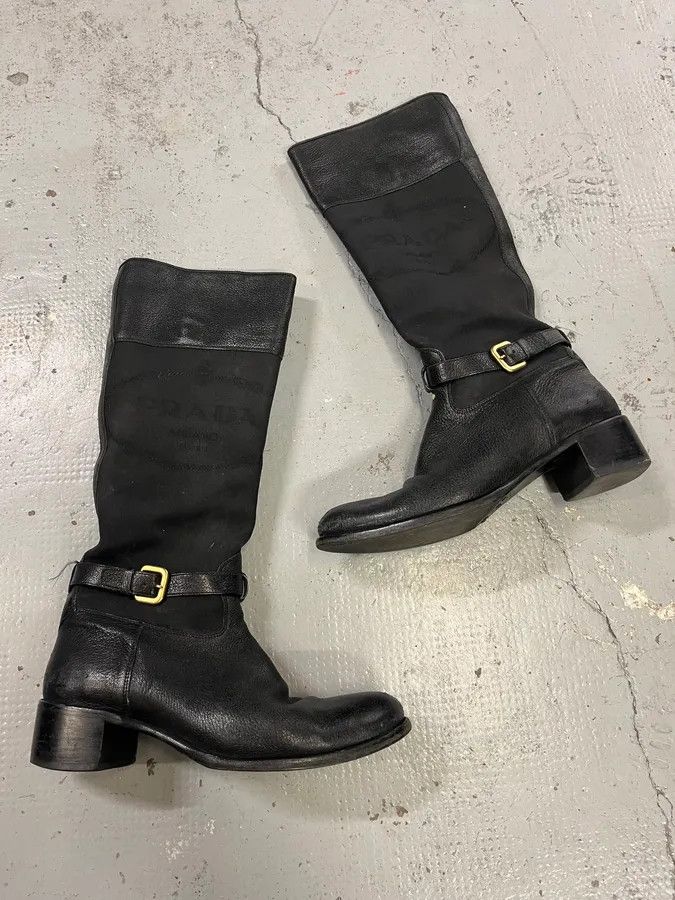 Prada 2010s Prada Black Leather Buckle Knee-High Boots Size US 9 / IT 39 - 2 Thumbnail