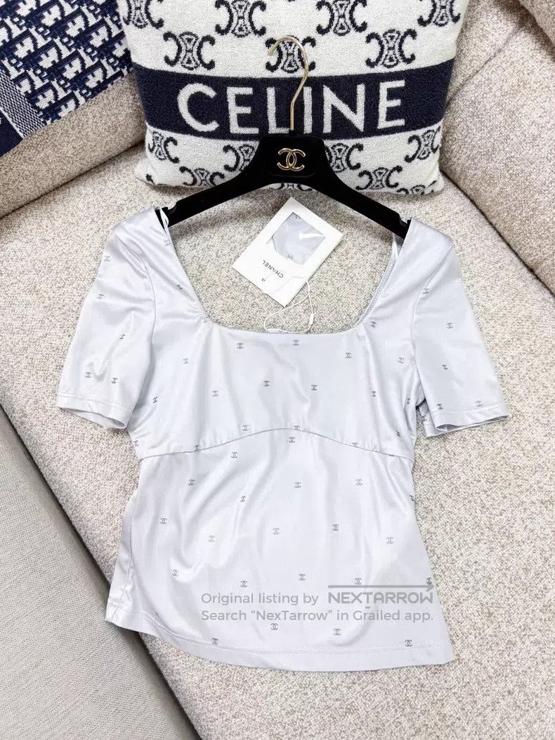 Chanel Chanel Gray full-print small logo square collar bottom sho Size XS / US 0-2 / IT 36-38 - 2 Thumbnail
