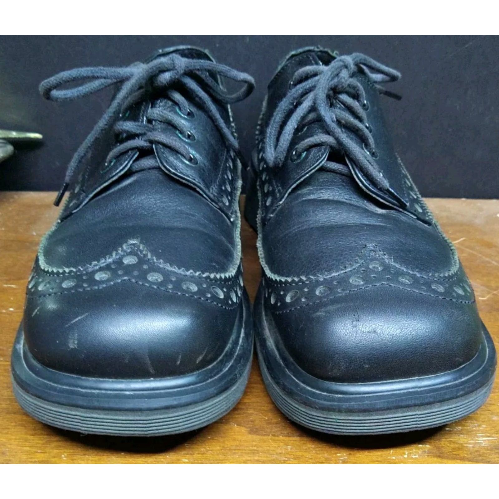Dr. Martens VINTAGE Dr. Martens 9 US 8 UK Black Leather Brogues Dress Shoes Square Toe Lace Up Men 90s VTG Oxfords Chunky Heel Size US 8 / EU 41 - 3 Thumbnail