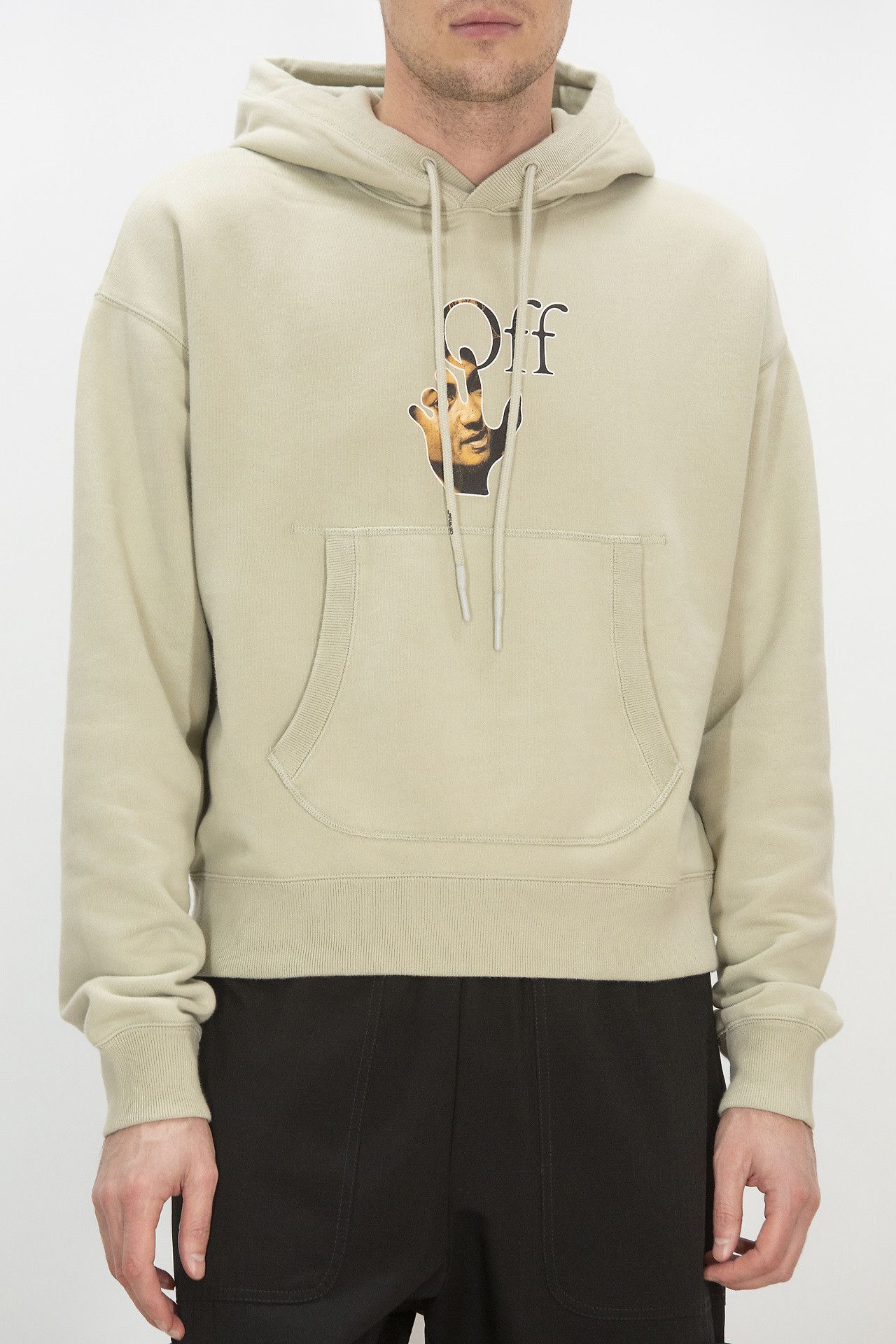 Off-White Beige Caravaggio Hand Logo Oversized Flatlock Hoodie Size US M / EU 48-50 / 2 - 2 Thumbnail