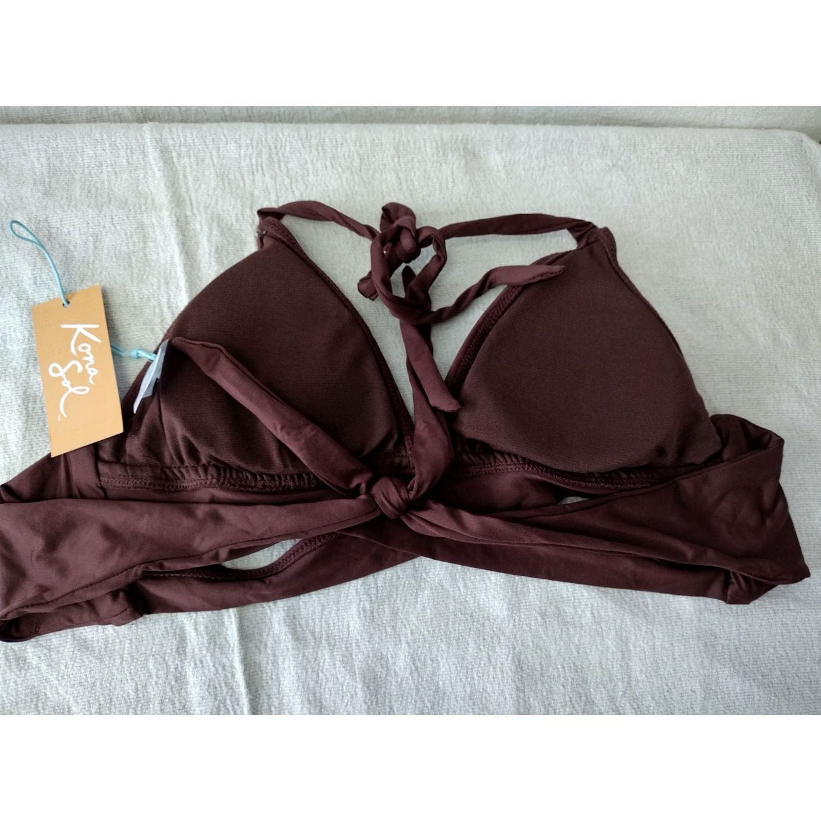 Vintage Kona Sol Bikini Top Women S Brown Halter Adjustable Strap Faux Wrap 4-6 Solid Royal Theme Size S / US 4 / IT 40 - 2 Thumbnail