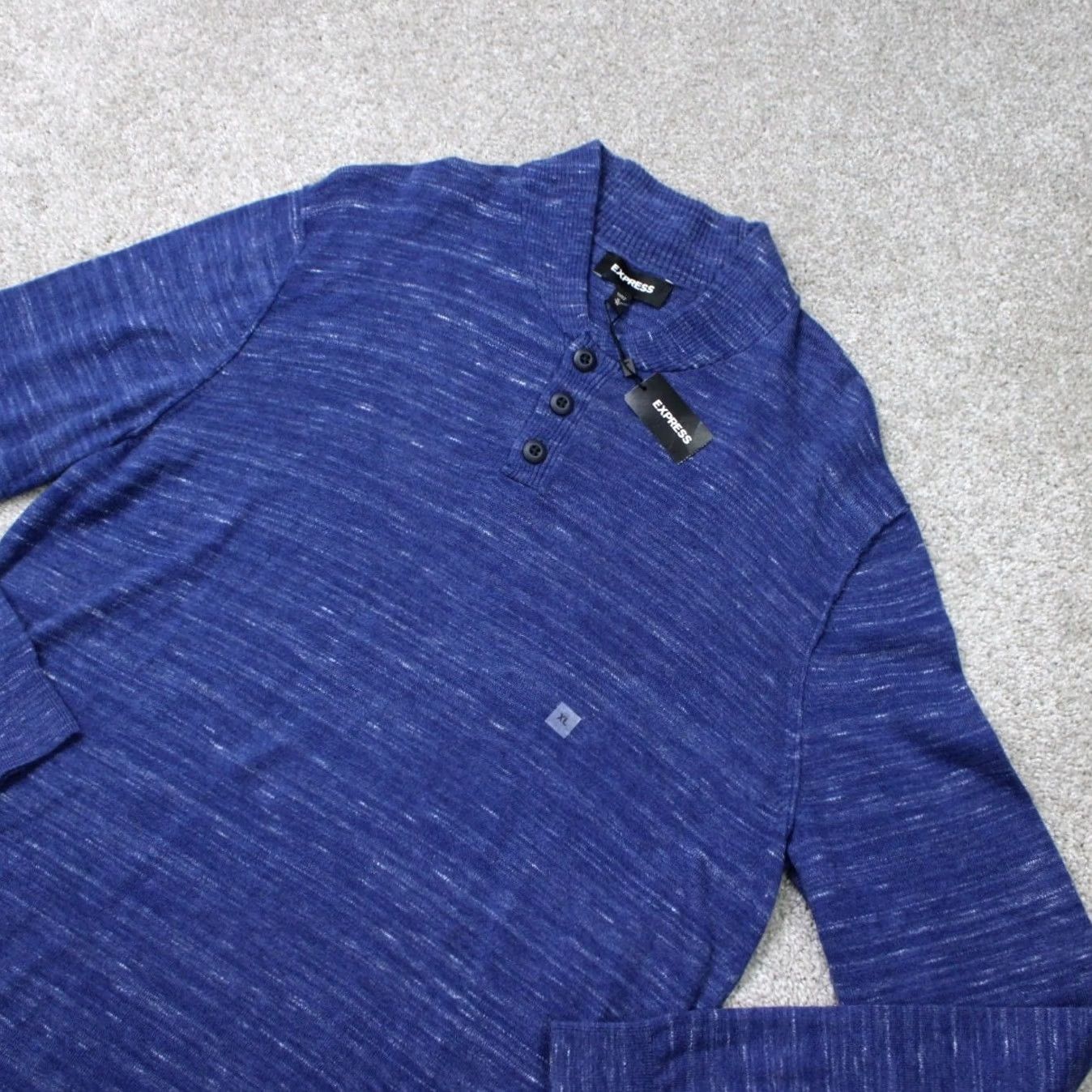 Express Express Sweatshirt Mens XL Blue Henley Cotton/Nylon/Wool Long Sleeve Shirt Size US XL / EU 56 / 4 - 2 Thumbnail