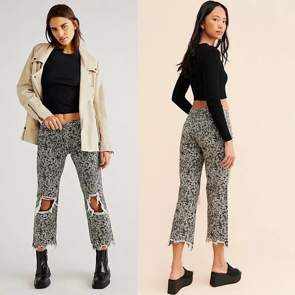 Free People NWT New $108 Free People Maggie Mid-Rise Straight-Leg Print Size 27" / US 4 / IT 40 - 1 Thumbnail