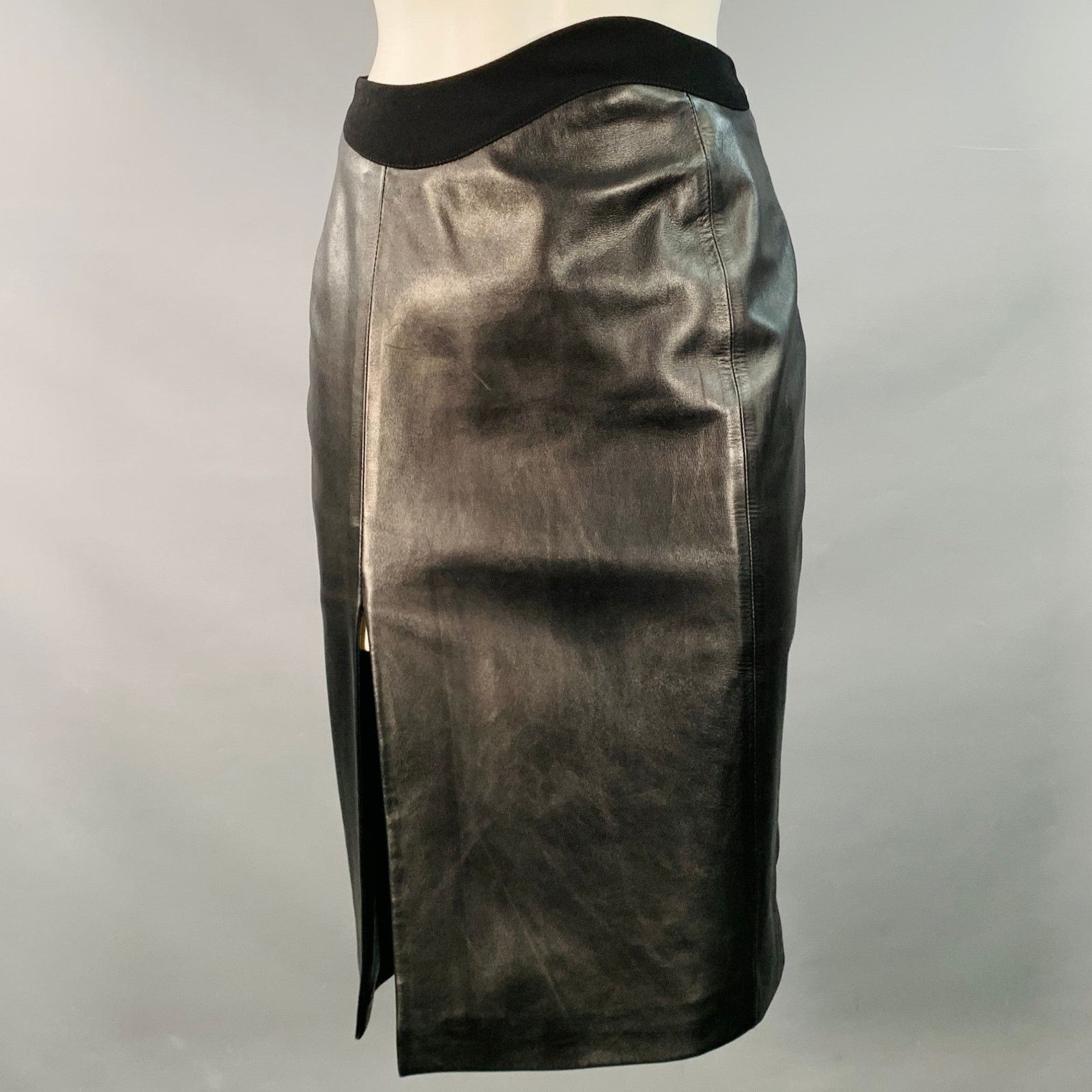 Mugler MUGLER Size 0 Black Lamb Skin Pencil Below Knee Skirt Size 26" / US 2 / IT 38 - 1 Thumbnail