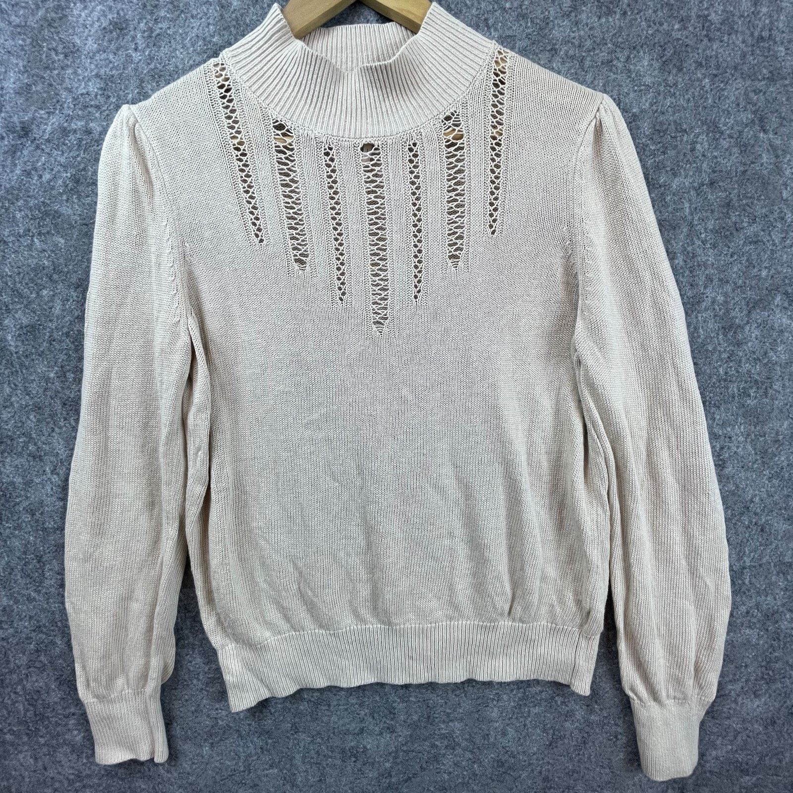 Free People Free People Sweater Womens L Beige Knitted Cutouts Crochet Size L / US 10 / IT 46 - 1 Thumbnail