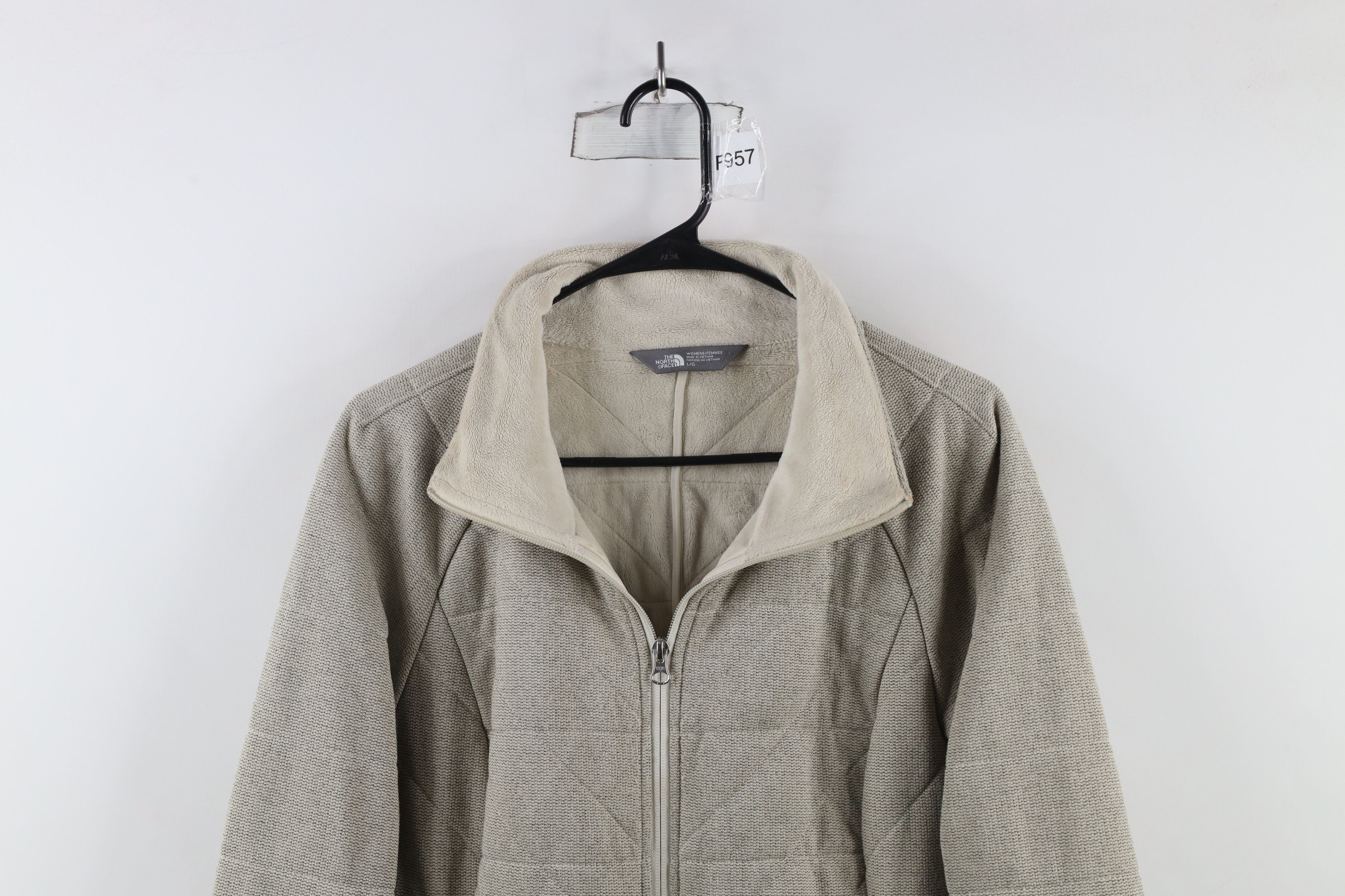 The North Face × Vintage The North Face Spell Out Knit Stitch Fleece Jacket Beige Size L / US 10 / IT 46 - 2 Thumbnail