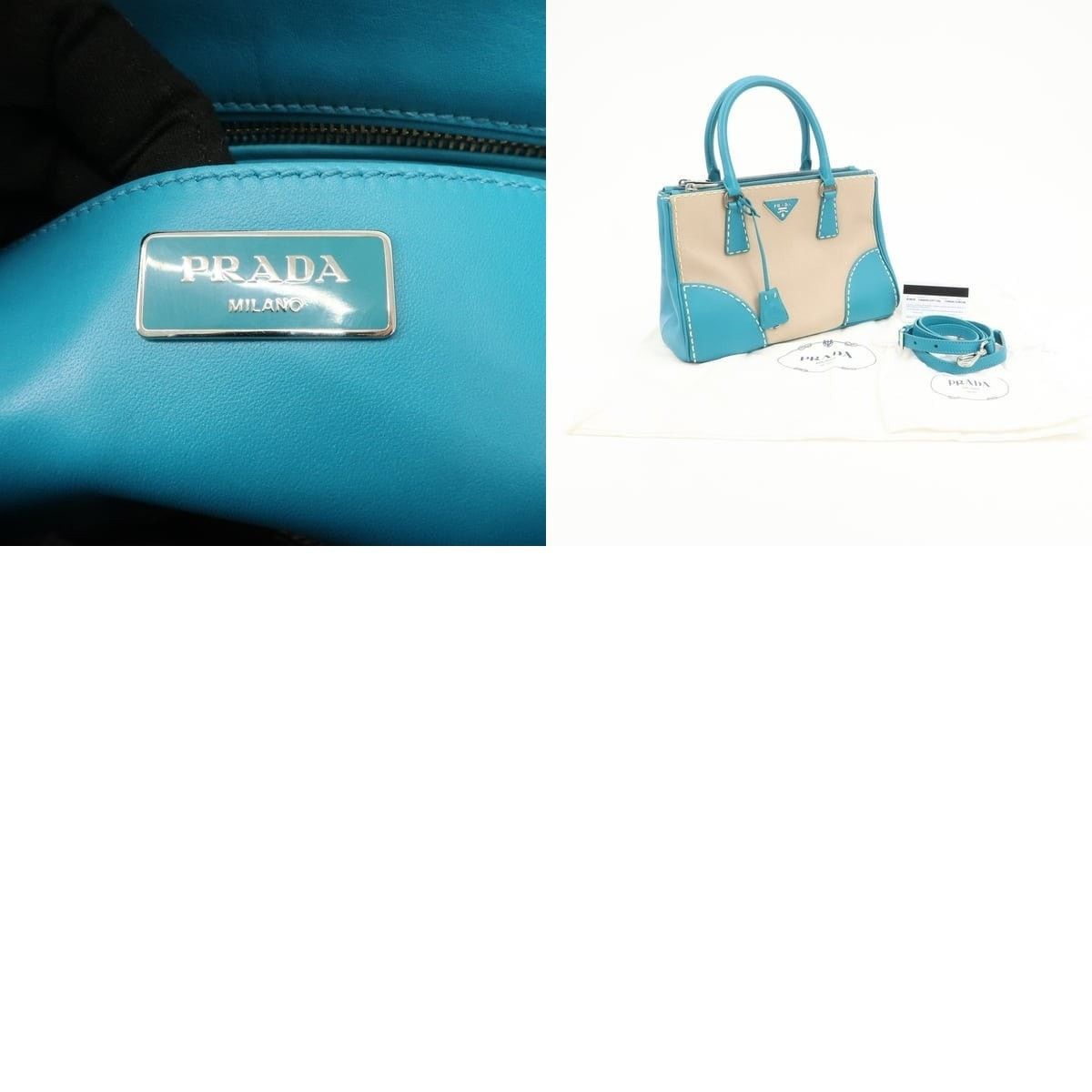 Prada Prada Triangle Logo Canvas Tote Blue Size ONE SIZE - 8 Thumbnail
