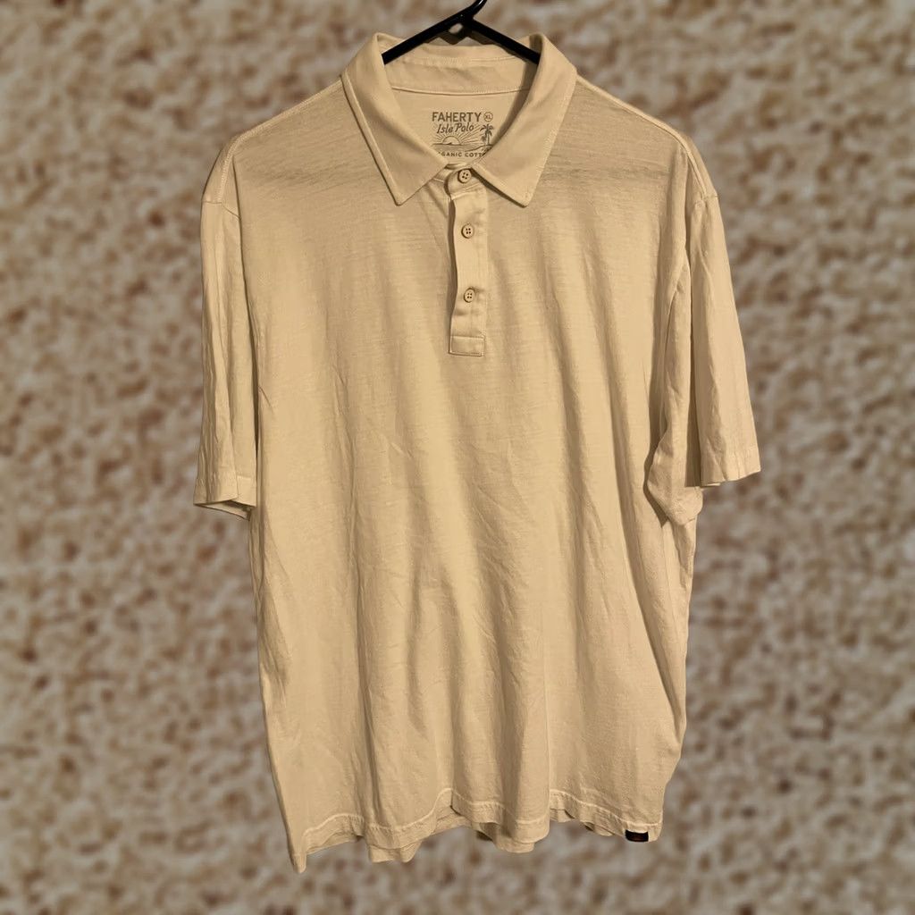 Faherty Faherty Isle Polo Shirt Men's XL White Organic Cotton Casual S/S XLarge Size US XL / EU 56 / 4 - 1 Thumbnail