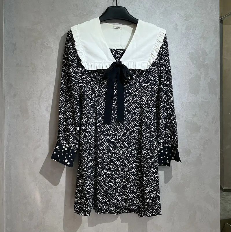 Miu Miu Miu Miu Black Polyester Dress with Collar 0089 Size M / US 6-8 / IT 42-44 - 1 Thumbnail