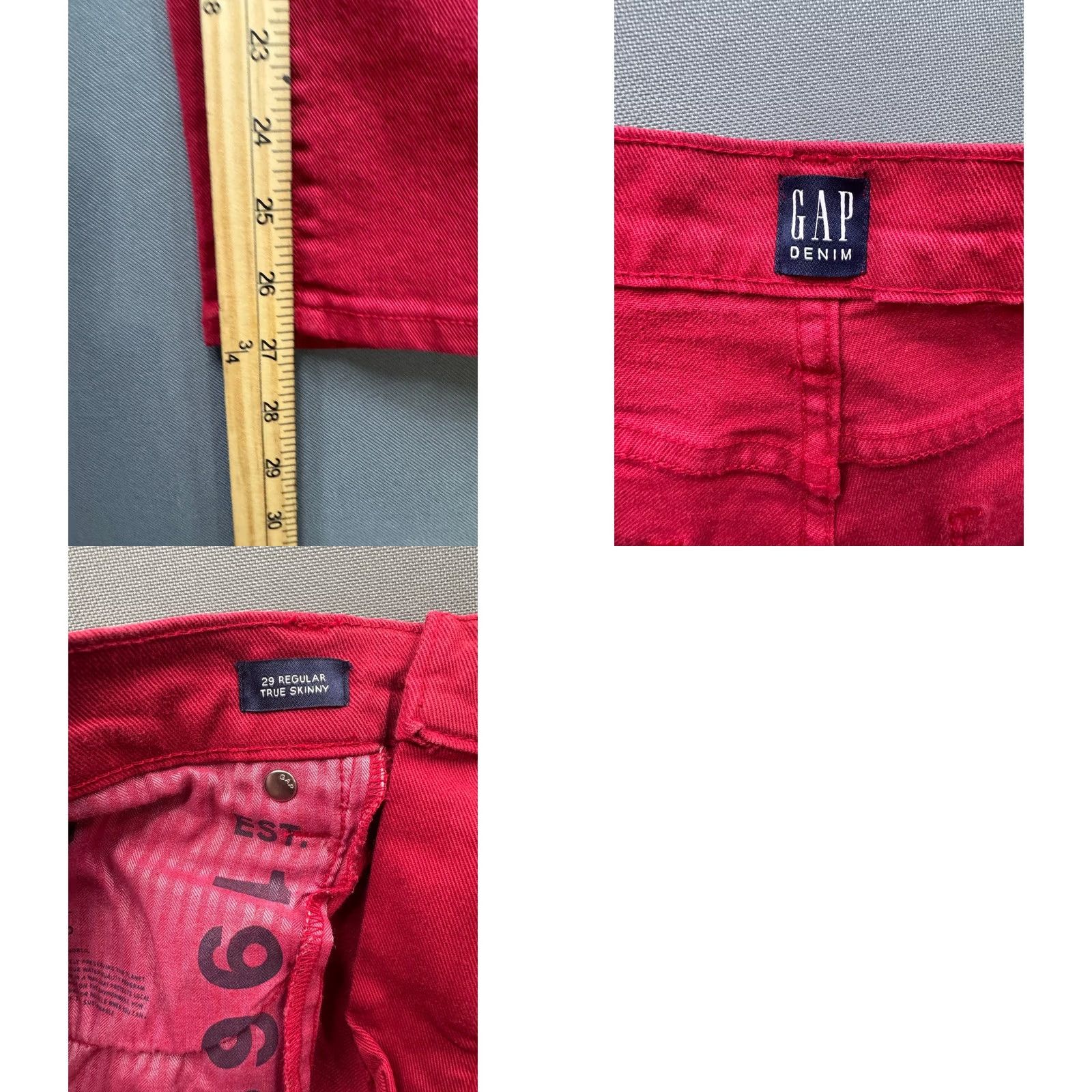 Gap Gap True Skinny Jeans Red Mid Rise Stretch Denim Pants 29 Regular Womens Jeans Modern 5-Pocket Style Zip Button Pocketed Womens Size 29" - 8 Thumbnail