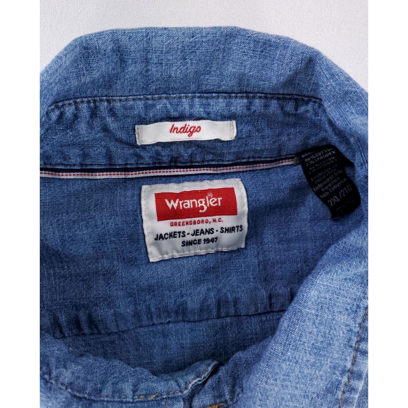 Wrangler Wrangler Denim Pearl Snap Shirt Western Blue Long Sleeve Mens XXL Shirt Size US XXL / EU 58 / 5 - 2 Thumbnail