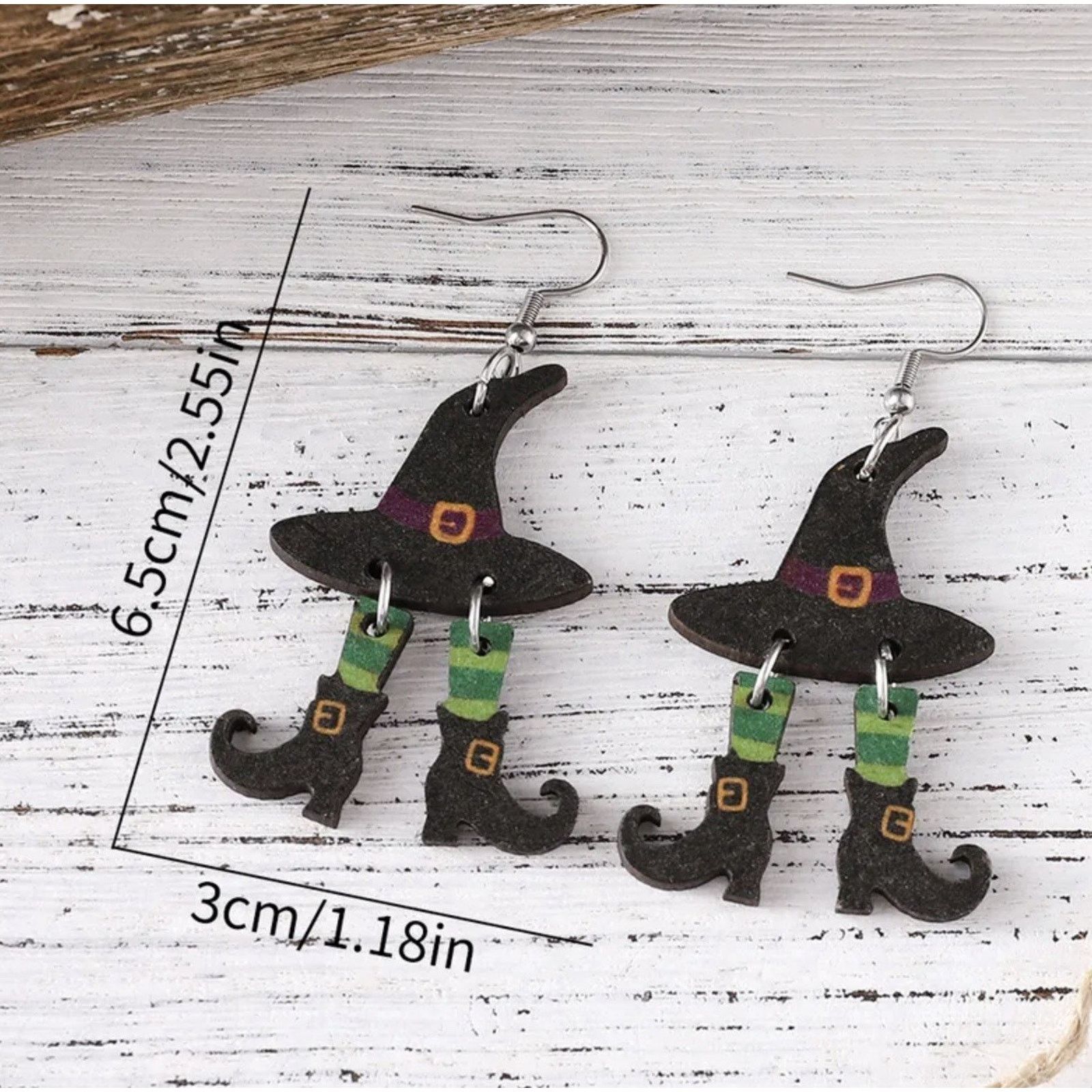 Other Witch Hat Green Stockings Dangle 2D Earrings, Halloween Size ONE SIZE - 4 Thumbnail