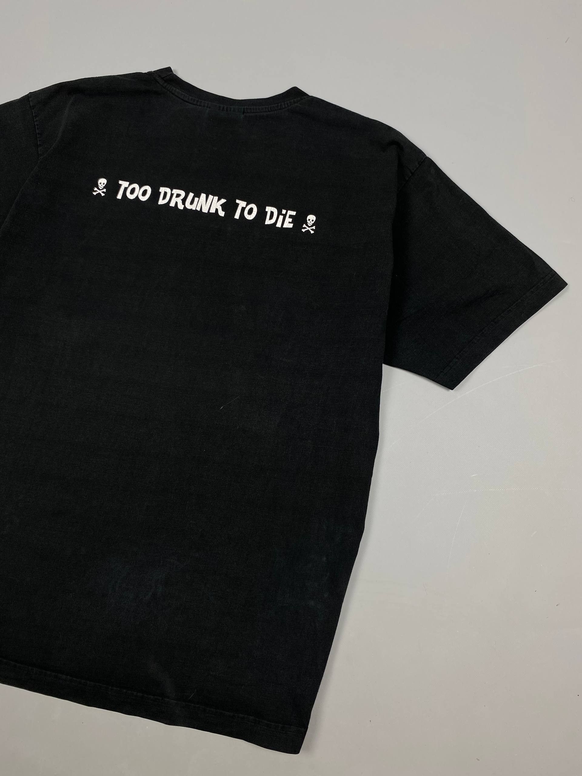 The Unbranded Brand Vintage Los Buffos Biker Tee Black White Too Drunk To Die Size US XL / EU 56 / 4 - 2 Thumbnail