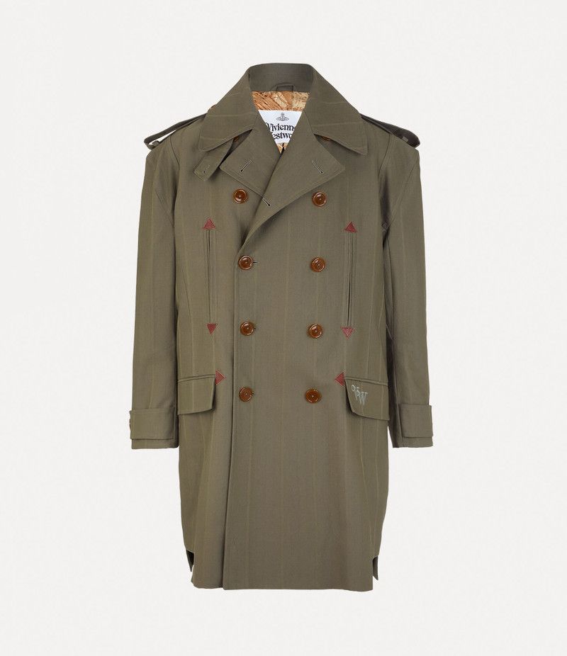 o1srvl11e0326 Stripped Trench Coat in Green