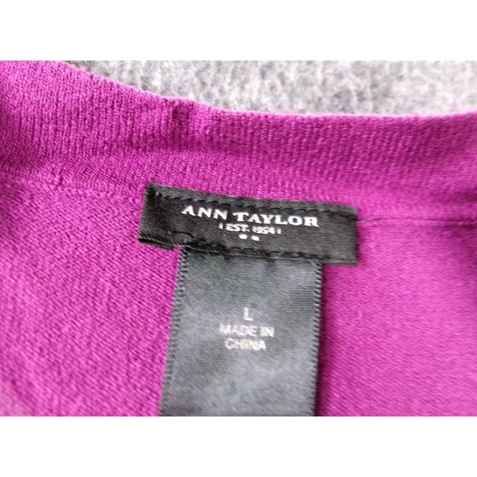 Ann Taylor Ann Taylor Cardigan Womens L Short Sleeve Button Front Purple Knit Lightweight Viscose Solid Size L / US 10 / IT 46 - 6 Thumbnail