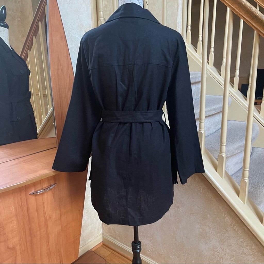 Zara Zara Women's Black Linen Utility Long Jacket with belt Sz M Size L / US 10 / IT 46 - 6 Thumbnail