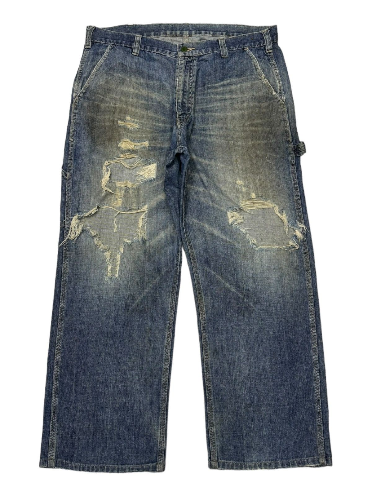 Japanese Brand 🔥OSHKOSH BAGGY THRASHED DISTRESS CARPENTER JEANS Size US 38 / EU 54 - 2 Thumbnail