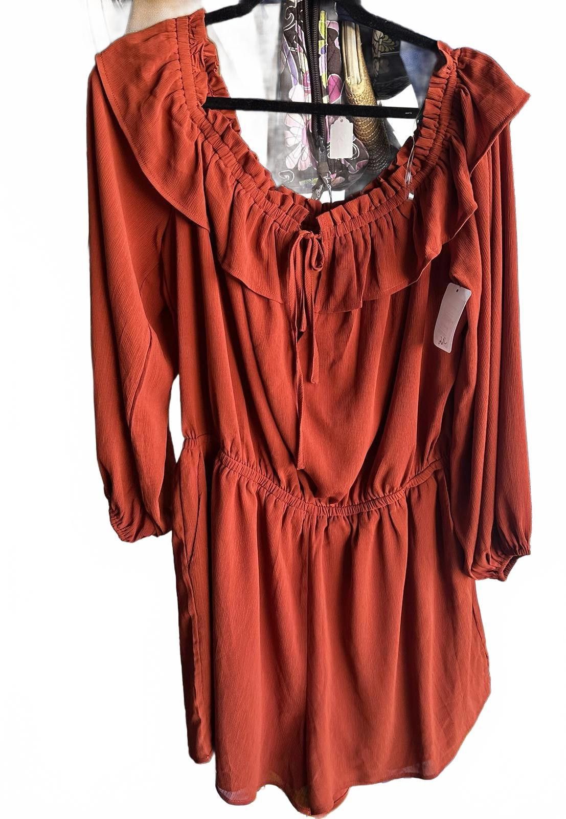 Designer NWT Pink Lily Chic Ruffled Boho Romper - Rust Color Size ONE SIZE - 1 Preview