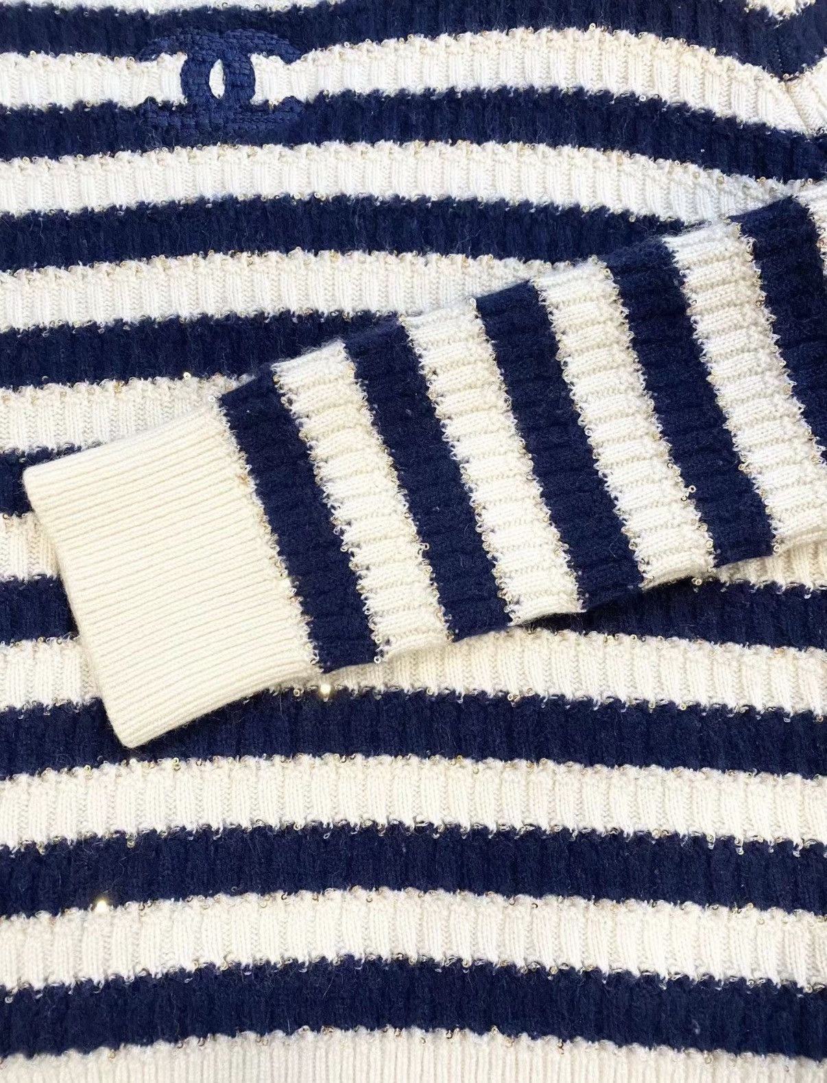 Chanel Chanel Classic Navy Blue Striped Sequin Cashmere Sweater J33 Size XS / US 0-2 / IT 36-38 - 5 Thumbnail