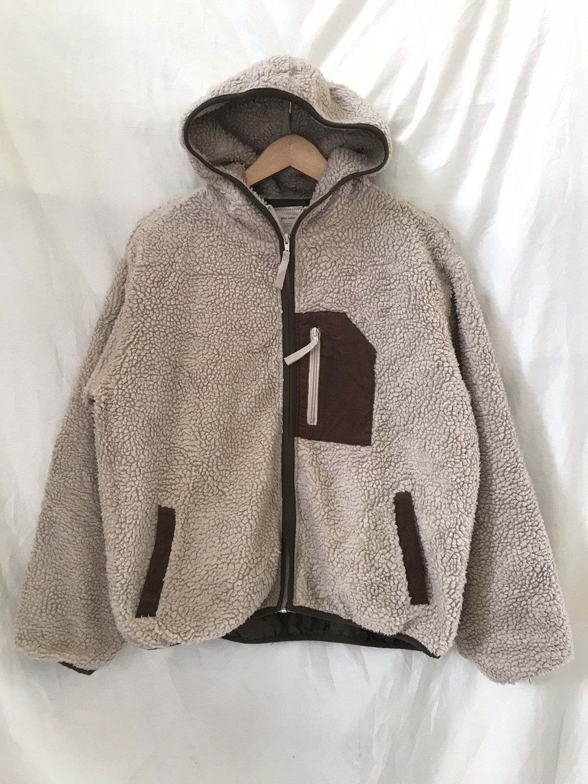 image of Avant Garde Japanese Fleece Jacket Fur Hoodie in Cream, Men's (Size Medium)