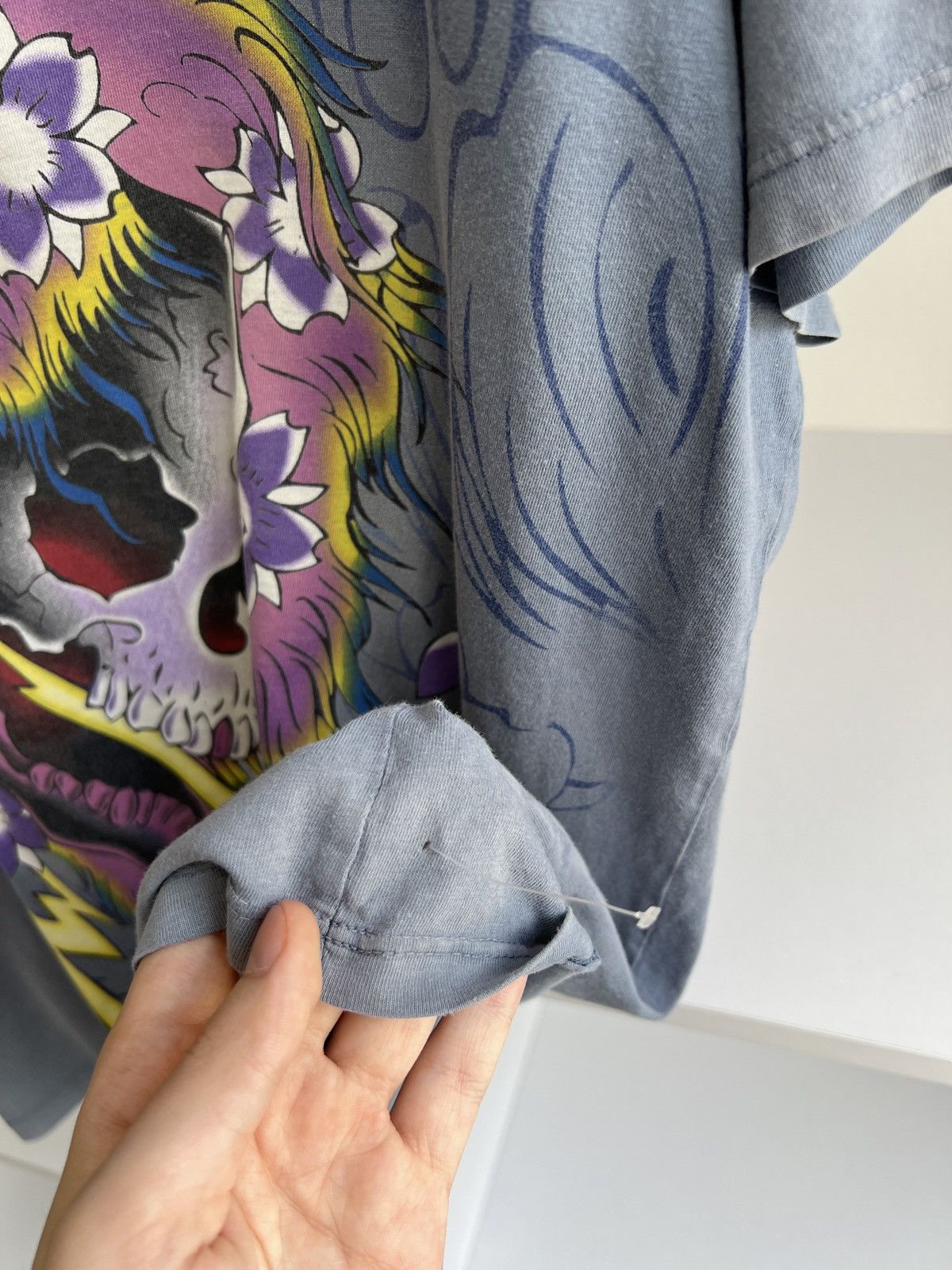 Ed Hardy × Vintage Vintage Ed Hardy Men Blue Lightning Skull Shirt Size US M / EU 48-50 / 2 - 9 Thumbnail