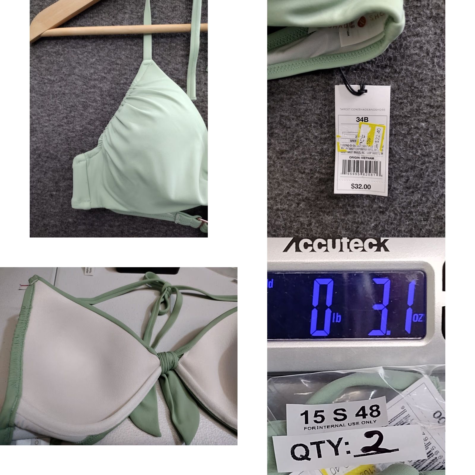 Vintage Shade & Shore 34B Green Front Tie Spaghetti Bikini Top Padded Lined Swimsuit Swim Top Womens Venus/Beac h? Size XXS / US 00 / IT 34 - 8 Thumbnail