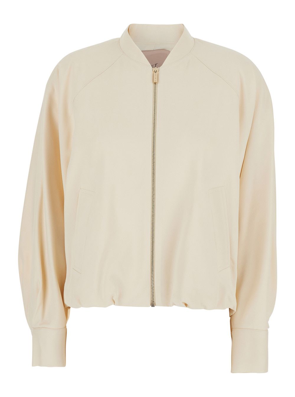 White Jacket with Ruffles and Logo Patch on the Back in Fabric Blend Woman