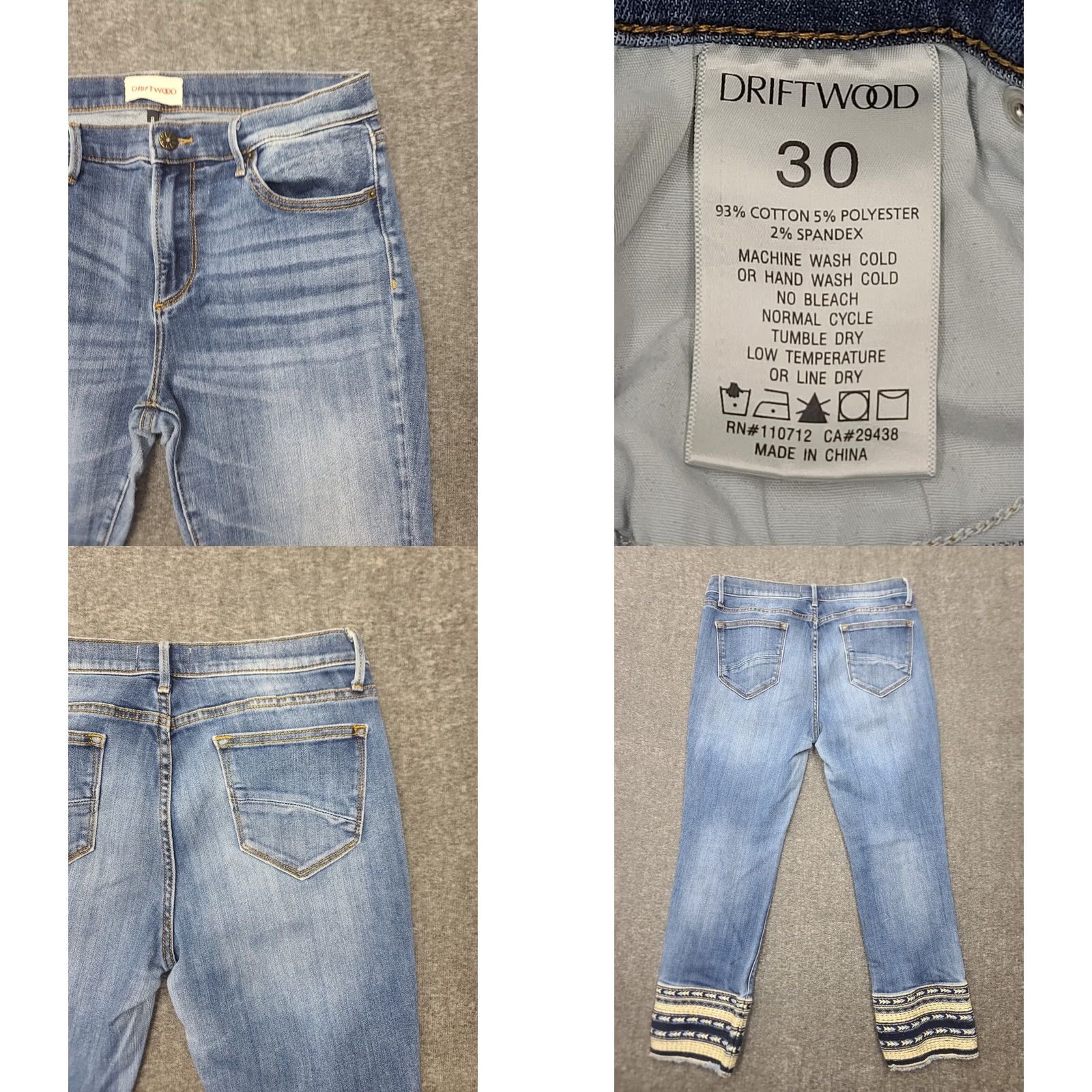 Vintage Driftwood Colette Jeans Cropped Mid Rise Embroidered Aztec Boho 30x26 Womens Blue Denim Stretch Casual Slim/Regular Fit Jeans Size 30" / US 8 / IT 44 - 8 Thumbnail