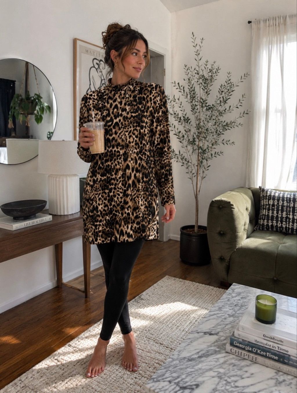 Chicos Women's Chico's Tunic M Brown Black Leopard Print Long Sleev Size M / US 6-8 / IT 42-44 - 1 Thumbnail