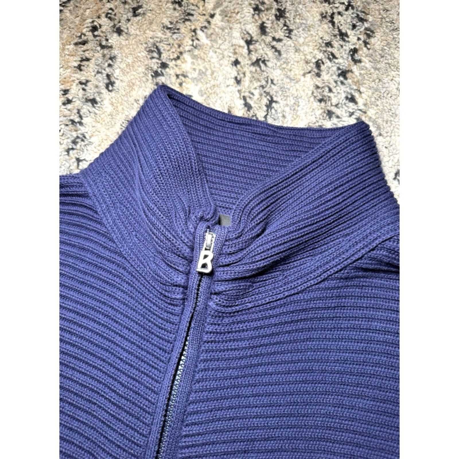 Bogner Bogner Woman’s Ribbed Knit Full Zip Thick Sweater Jacket L Navy Blue Women’s Large Navy Blue Full Zip Thick Sweater Jacket Size L / US 10 / IT 46 - 2 Thumbnail