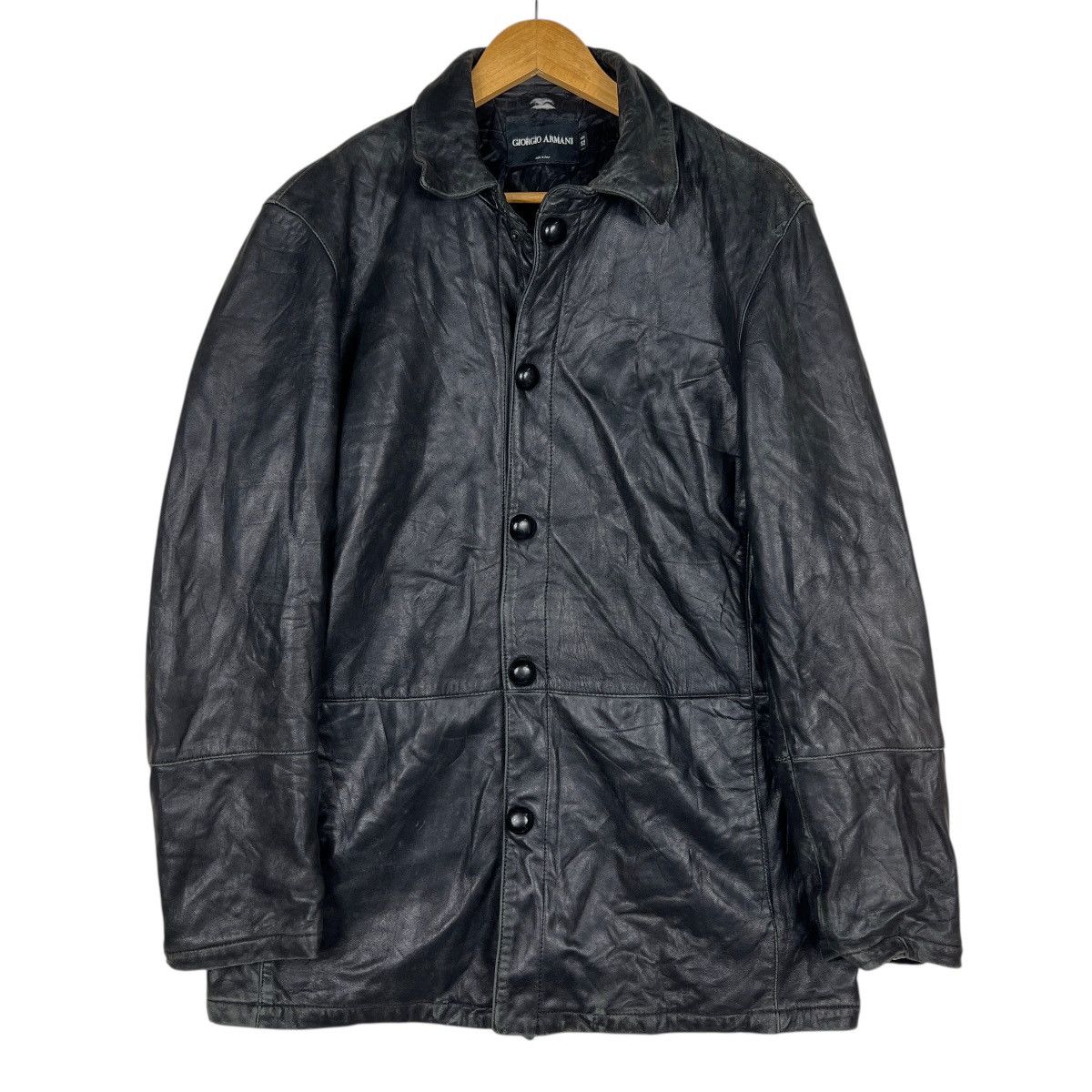 Giorgio Armani Vintage Giorgio Armani Leather Snap Button Jacket Size US L / EU 52-54 / 3 - 6 Thumbnail