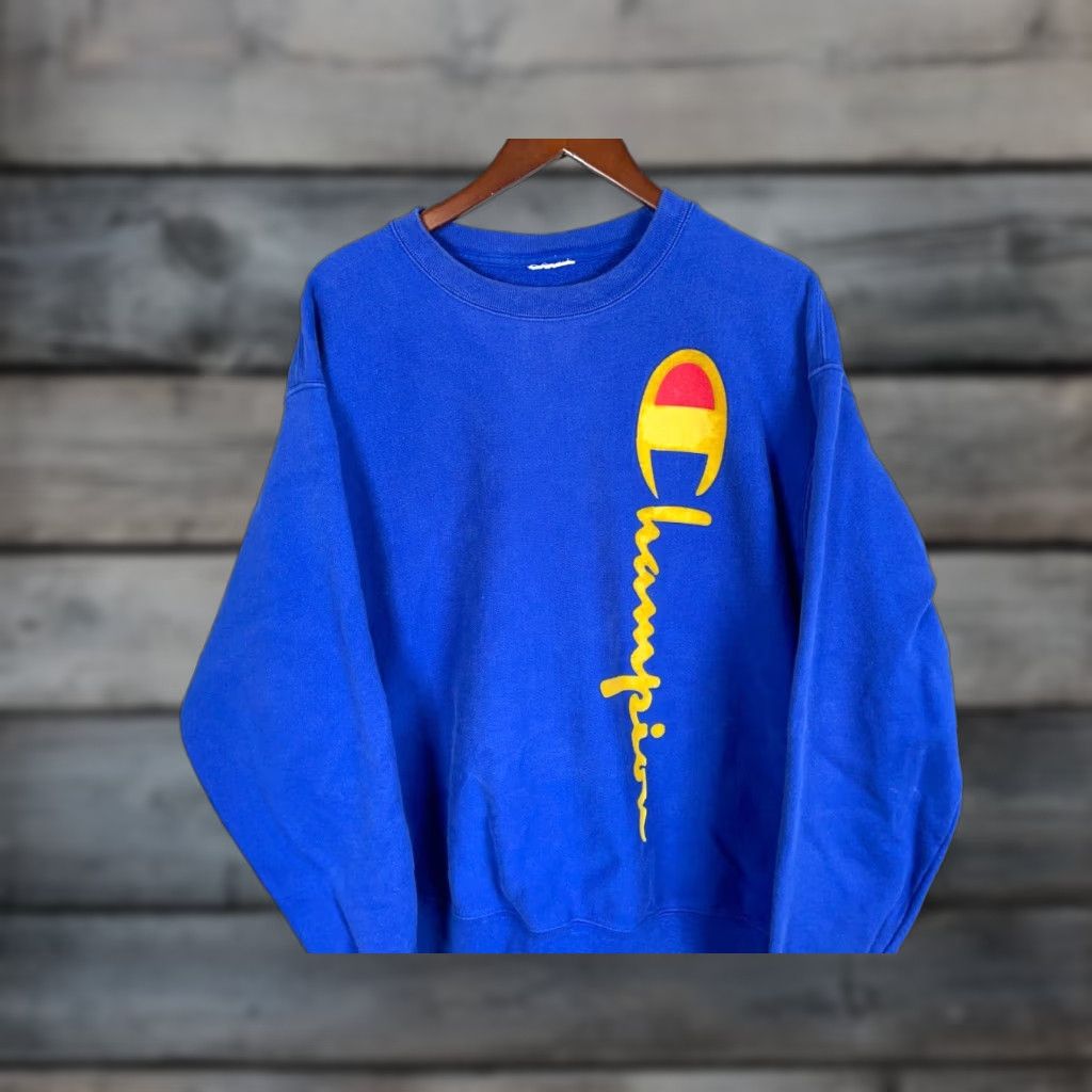 Champion VINTAGE Champion Reverse Weave Sweatshirt Adult XL Blue Gold Graphic 90s Mens Size US XL / EU 56 / 4 - 1 Thumbnail