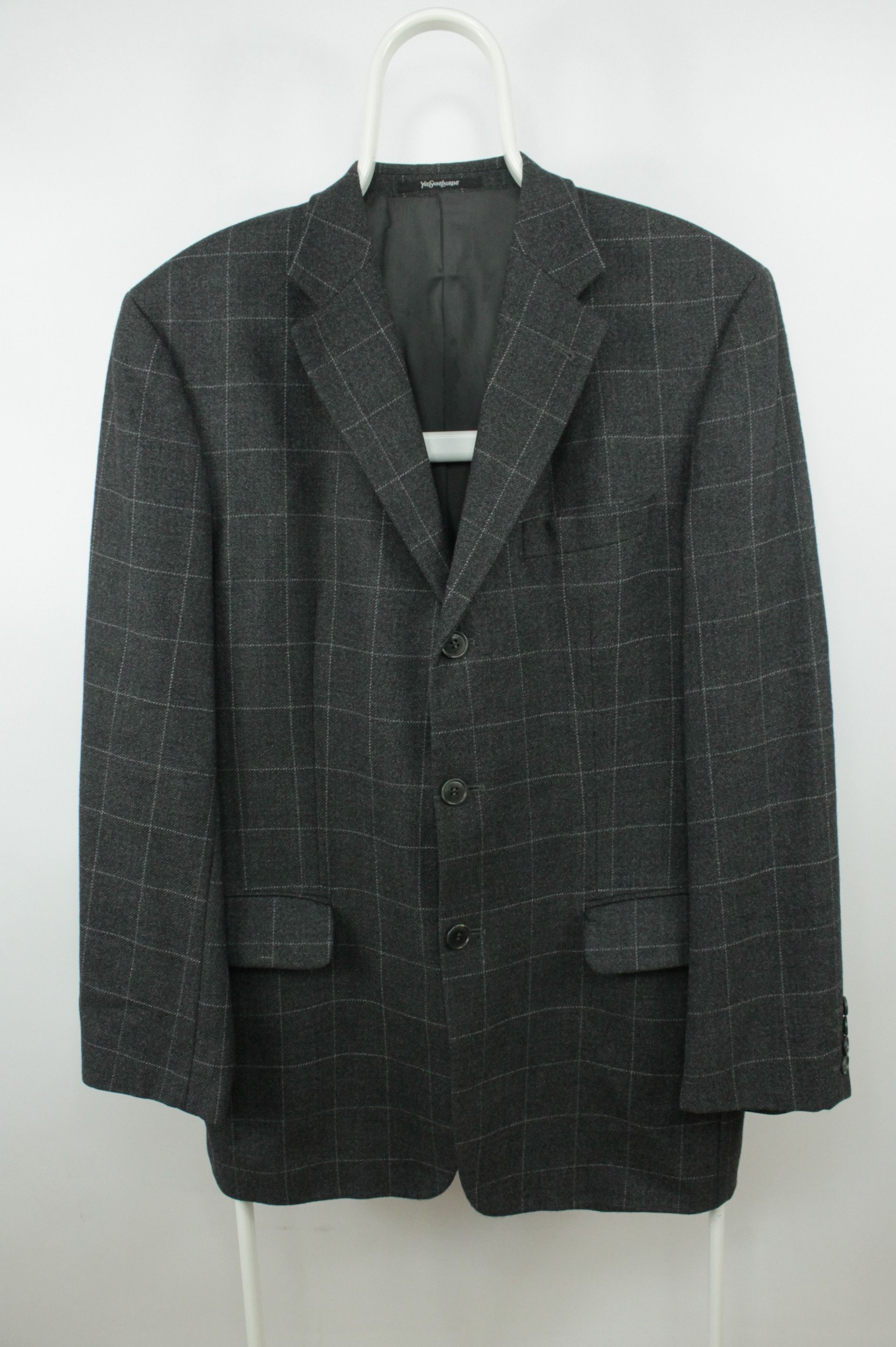 Yves Saint Laurent VTG Yves Saint Laurent Checked Flannel Wool Blazer Jacket Size US L / EU 52-54 / 3 - 1 Thumbnail