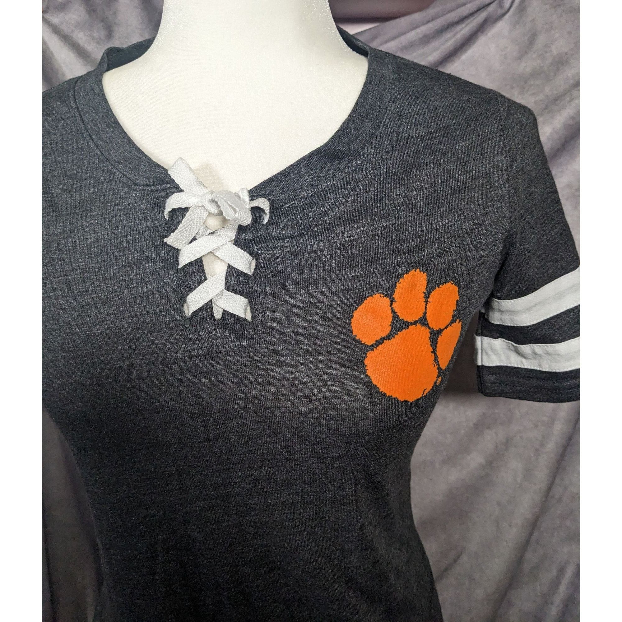 Other Charcoal Clemson Tigers All-Star Lace-Up Tri-Blend Tee Dress Size XS / US 0-2 / IT 36-38 - 7 Thumbnail