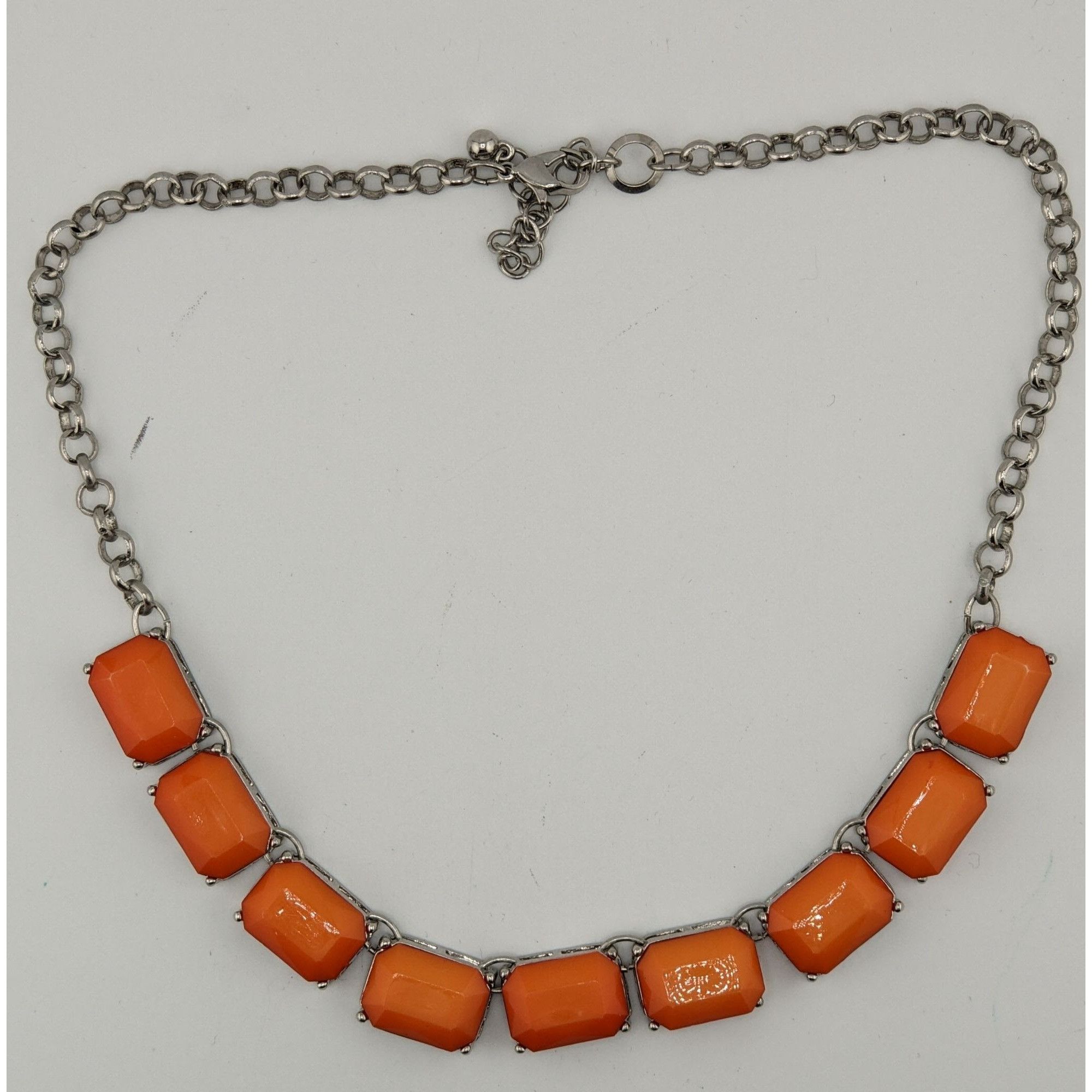 Other Retro Orange Statement Necklace With Silver-Tone Chain Size ONE SIZE - 5 Thumbnail
