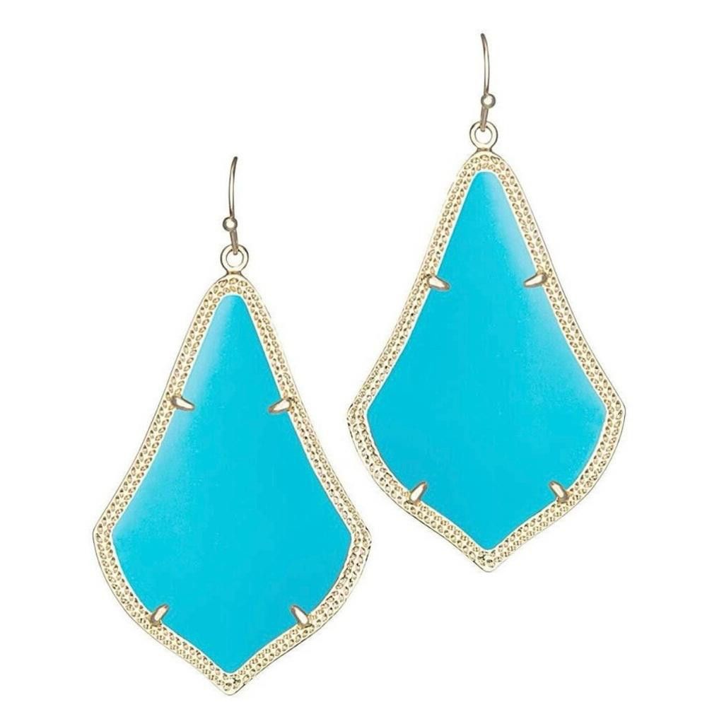 Designer Kendra Scott Alexandra Turquoise Blue Gold Drop Earrings Size ONE SIZE - 1 Thumbnail