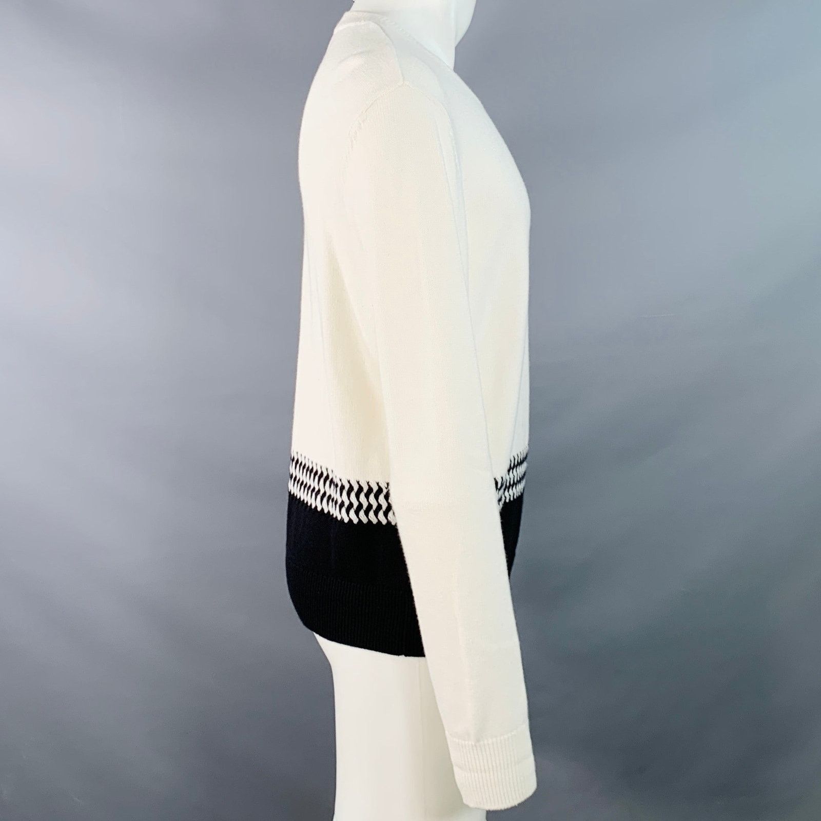 The Kooples M White Black Knit Cotton Cashmere Crew Neck Sweater Size M / US 6-8 / IT 42-44 - 3 Thumbnail