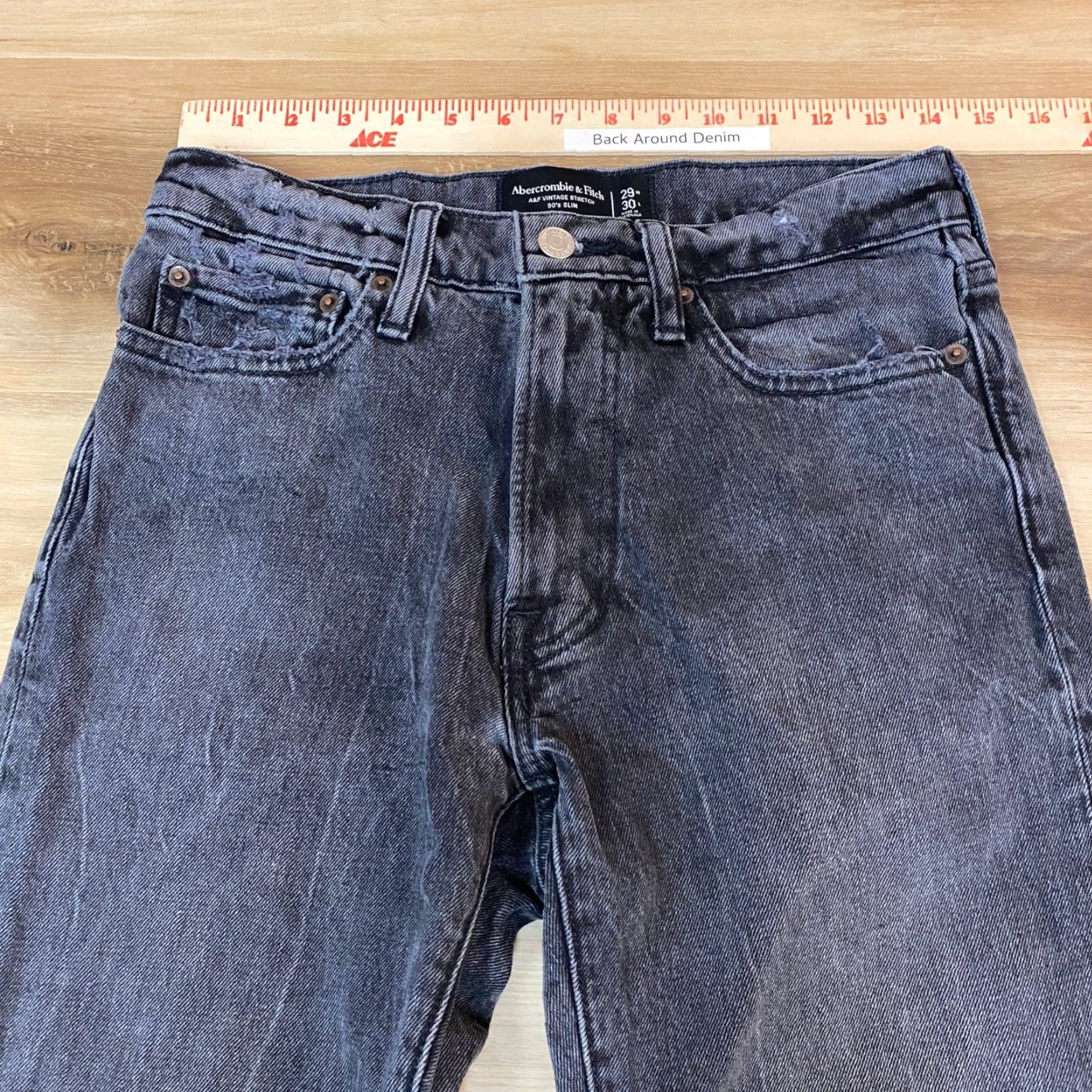 Abercrombie & Fitch Abercrombie & Fitch Jeans Mens 29x30 Slim Straight Black Frayed Hem Denim Cotton Blend Vintage Style Pants Size US 29 - 2 Thumbnail