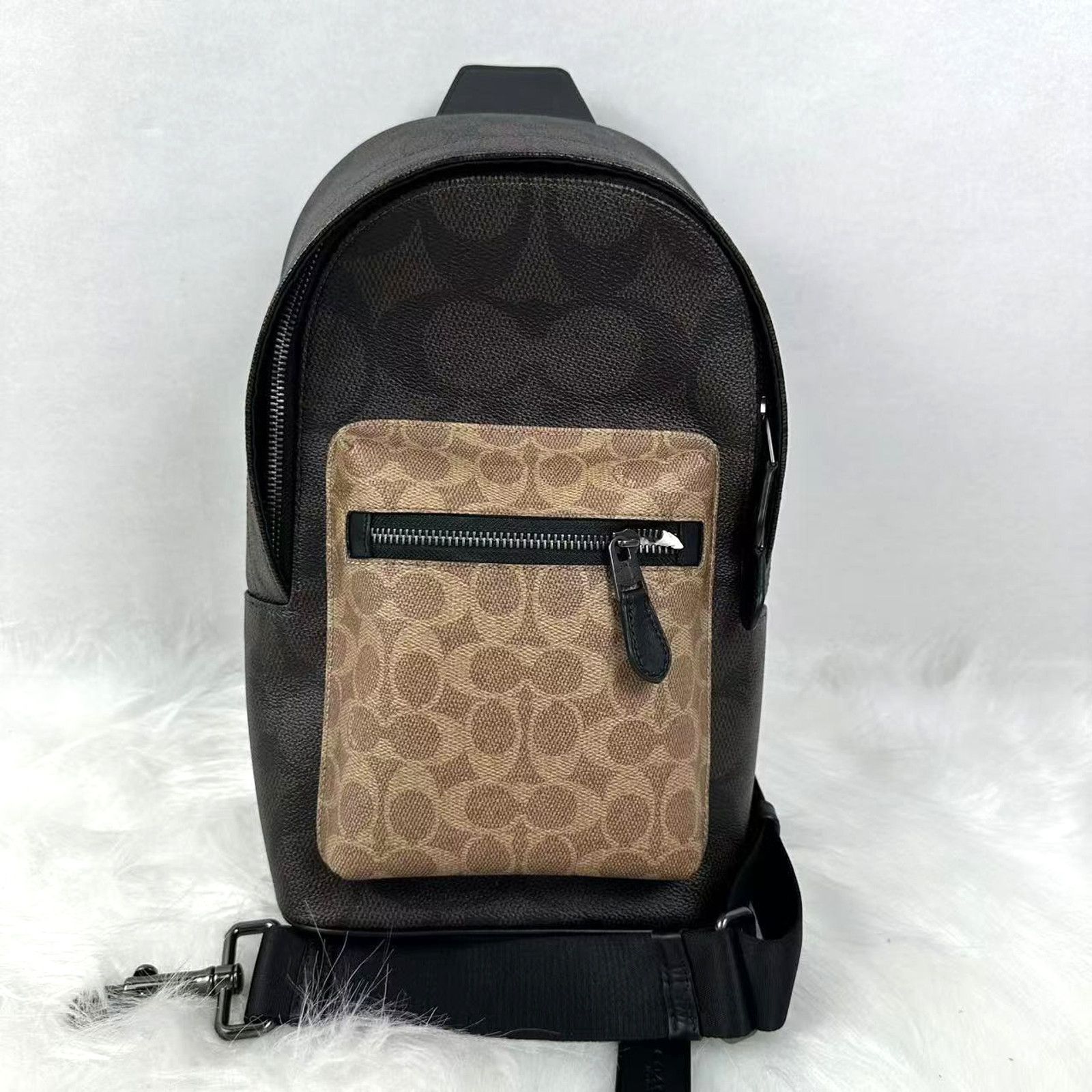 Coach COACH Men's West Pack Blocked Signature Canvas Walnut Tan Size ONE SIZE - 1 Thumbnail