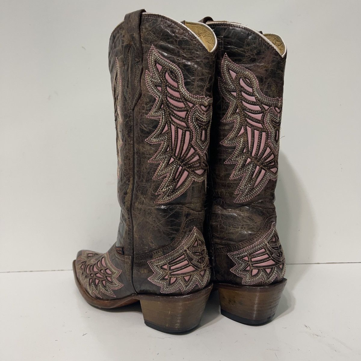 Other Women’s Brown Pink Embroidered Winged Reyme Western Boots Size US 10 / IT 40 - 3 Thumbnail