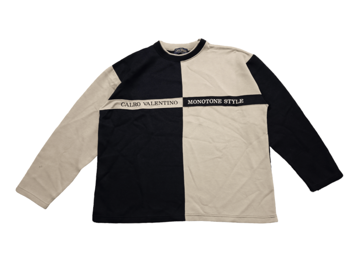 Valentino × Vintage Vintage 2-Tone Carlo Valentino Italy Big Logo Sweatshirt Size US L / EU 52-54 / 3 - 1 Thumbnail