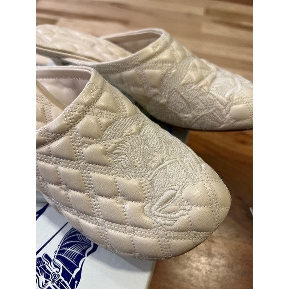 Burberry Alf Baby Mule Quilted Leather Heels Soap Ivory