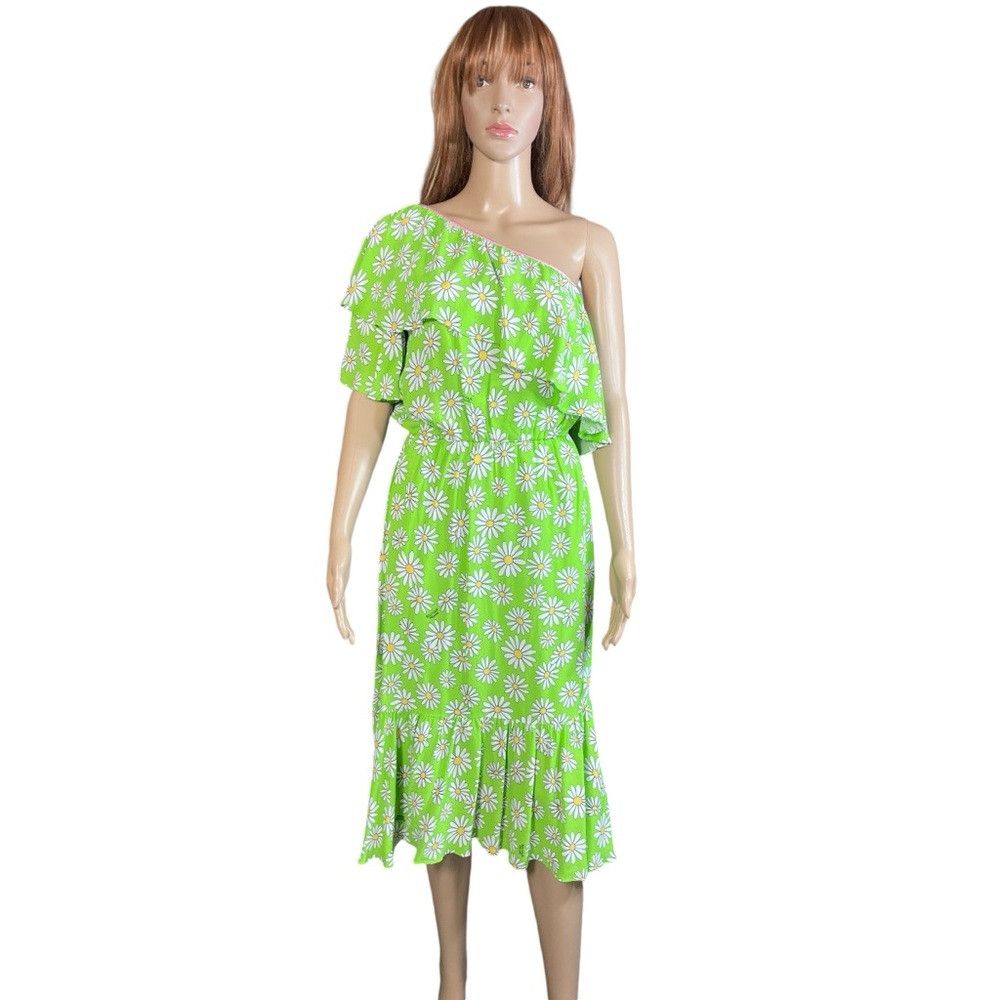 Moschino BOUTIQUE MOSCHINO One Shoulder Green Floral Dress Size 6 Size M / US 6-8 / IT 42-44 - 2 Thumbnail