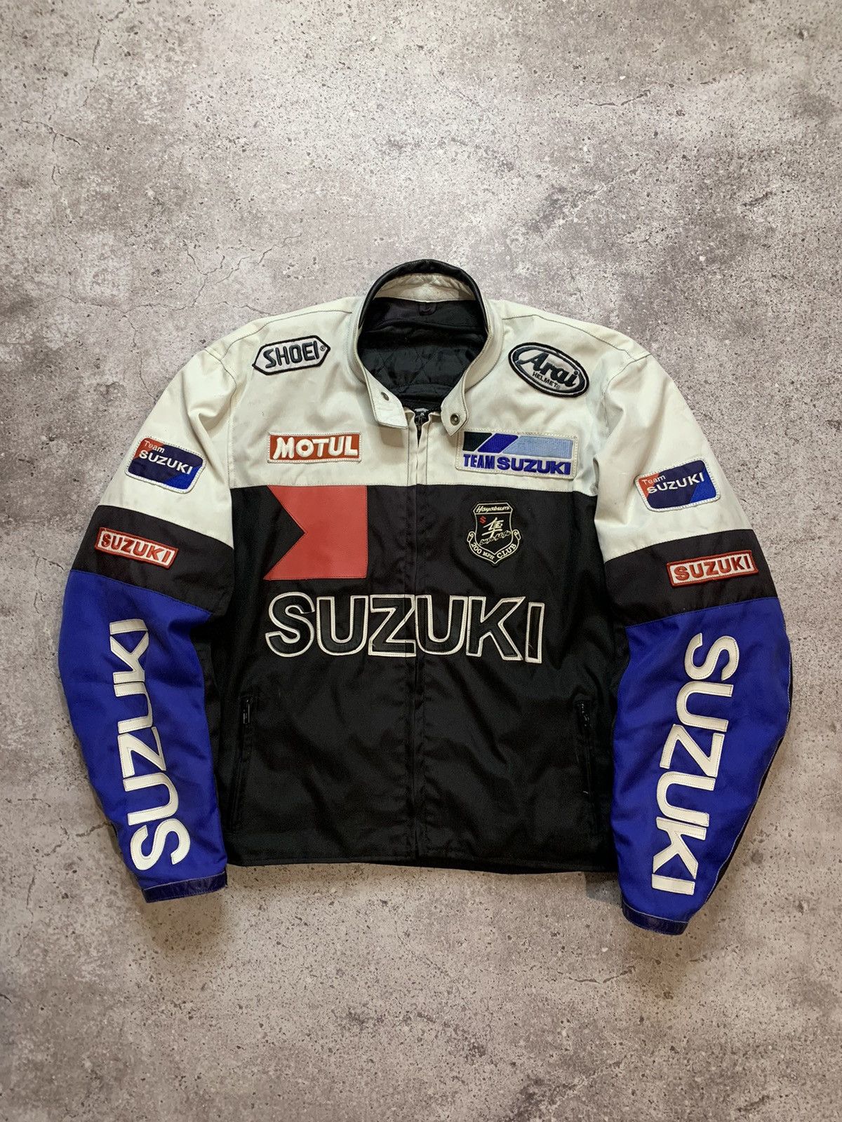 Image of Leather Jacket x Moto Jacket Suzuki Racing Vintage Moto in Black/White, Men's (Size 2XL)