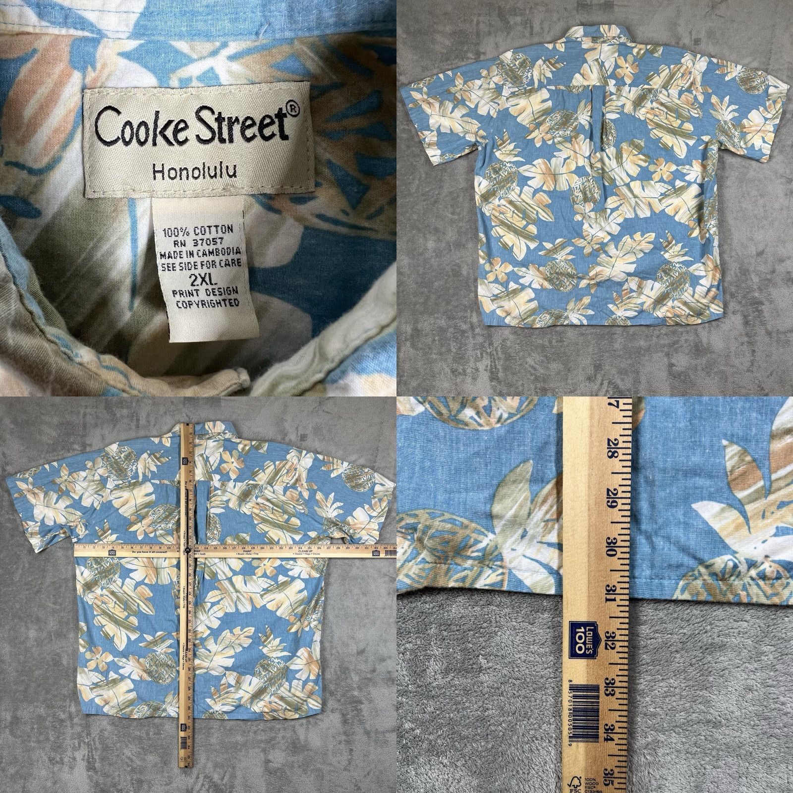 Vintage Cooke Street Hawaiian Button-Up Shirt Mens 2XL Floral Pineapple Pattern Blue Short Sleeve Casual Party/Cocktail Travel Mens Size US XXL / EU 58 / 5 - 8 Thumbnail